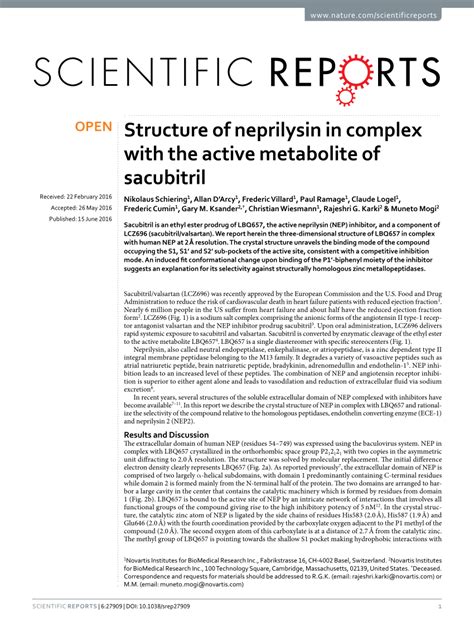 (PDF) Structure of neprilysin in complex with the active metabolite of sacubitril