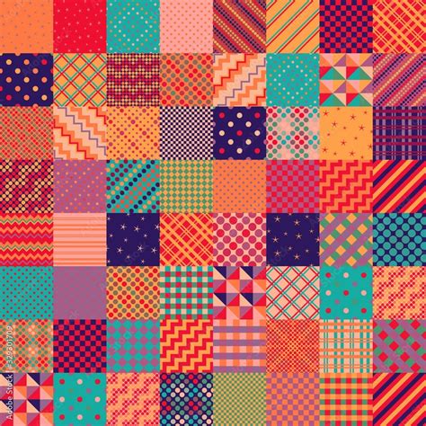 Bright colorful patchwork pattern from square patches. Multicolor print ...