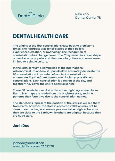 Free Dental Care Clinic Letterhead template to customize