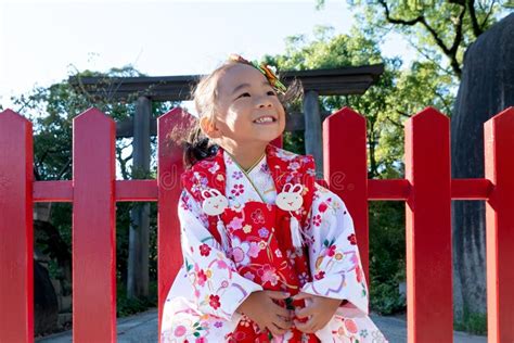 A Happy Little Toddler Girl Wearing Kimono at a Japanese Castle. Stock Image - Image of japanese ...