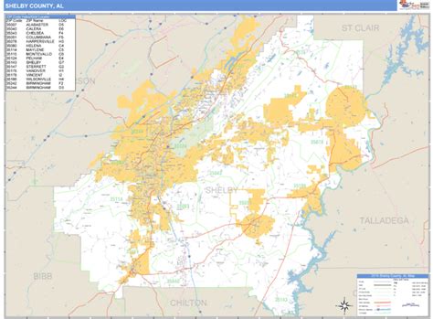 Shelby County, Alabama Zip Code Wall Map | Maps.com.com