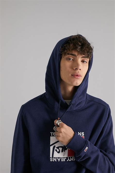 Tommy Jeans Navy Graphic Hoodie | Urban Outfitters UK