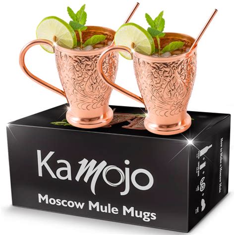 Embossed Exclusive Moscow Mule Copper Mugs Gift Set of 2 – Kamojo