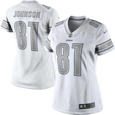 Women's Detroit Lions Calvin Johnson Nike White Platinum Jersey