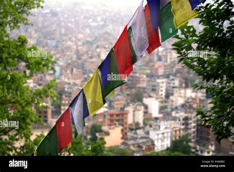 Tibetan buddhist prayer flags outside a temple in Nepal Stock Photo - Alamy