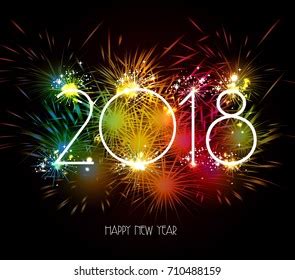 Happy New Year 2018 Fireworks Colorful Stock Vector (Royalty Free) 710488159