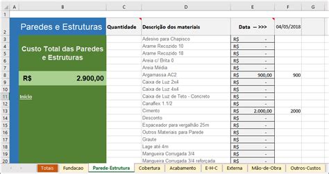 Planilha de Custo para Construção e Reformas