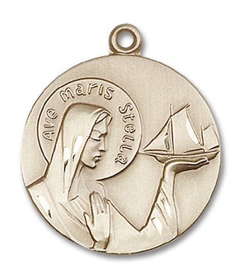 Ave Maris Stella Medal - 14kt Gold 1" x 7/8" Round Pendant (4232)