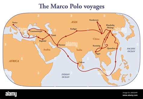 Map of the Marco Polo voyages through Asia along the Silk Road Stock Photo - Alamy