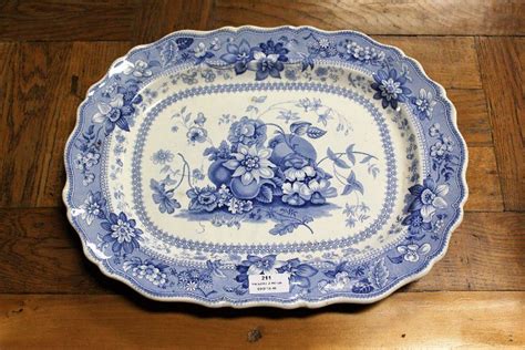 Antique Blue & White Platter - 43cm Wide - Blue & White - Ceramics