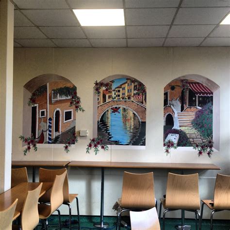 trompe l'oeil mural project in a school canteen | Murals for kids, Mural, Decor