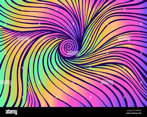 Flaming bright psychedelic decorative curved line art, neon purple pink turquoise yellow ...
