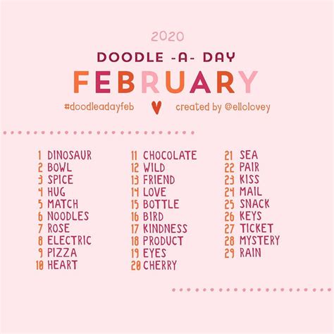 Doodle a Day February prompts are here! 💕 #februarychallenge # ...