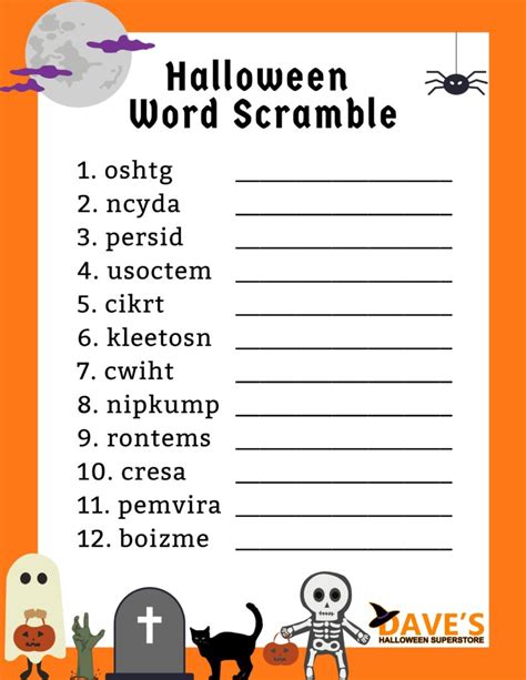 Halloween Printable Word Scramble | Dave's Christmas Wonderland