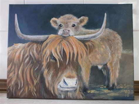 Highland Cow With Flower Paintings