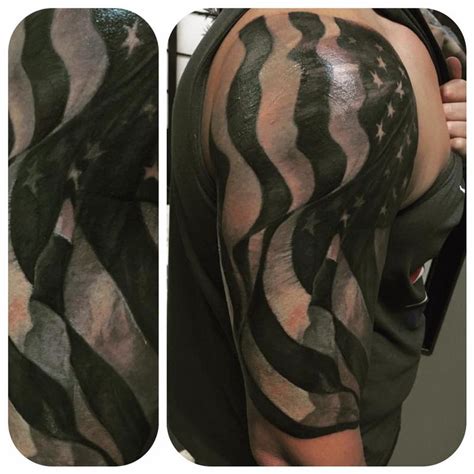 Black and gray American Flag by Christina Walker : Tattoos