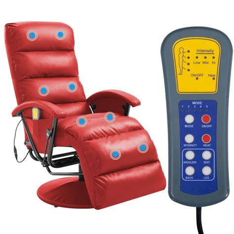 Red adjustable massage chair recliner with heating function shiatsu and rolling massage for body ...