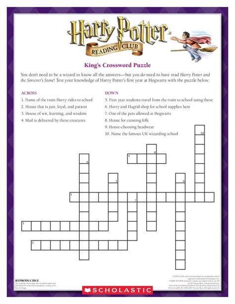 Harry Potter Printable Crossword - Printable Word Searches