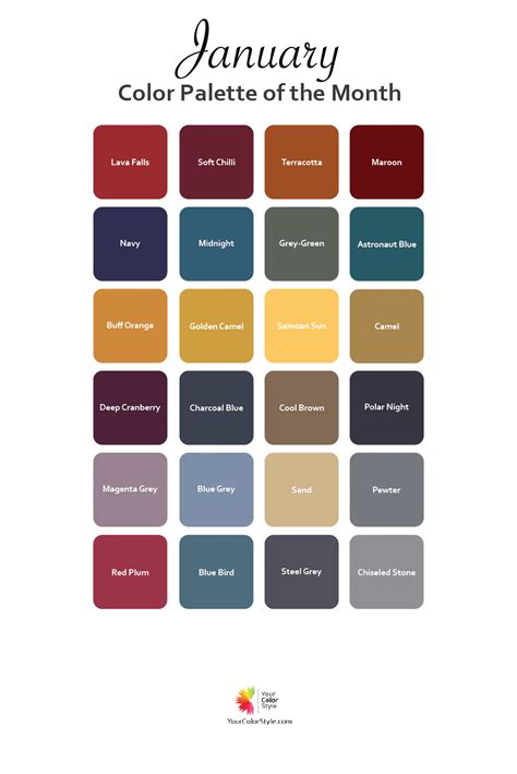 Color Palette of the Month - January 2023 | January colors, Color palette, Colour pallete