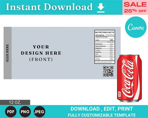 Soda Can Label Template Pop Drink Wrapper Template Instant - Etsy