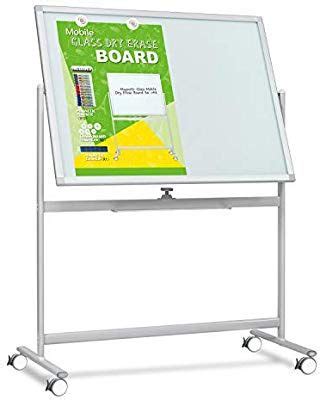 Mobile Glass Whiteboard- Magnetic Dry Erase Glass Board -48x36 Large Rolling Glass Board Planner ...