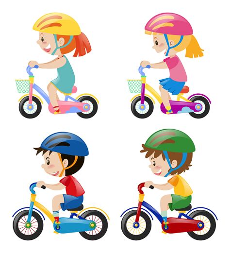 Four kids riding bicycle on white background 370230 Vector Art at Vecteezy