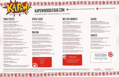 Menu at Kapow Noodle Bar, West Palm Beach