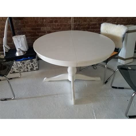 Ikea Round White Extendable Dining Table - AptDeco