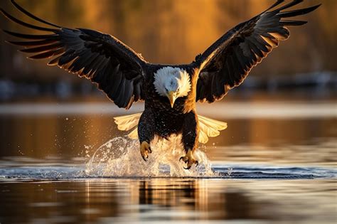 Premium Photo | A bald eagle landing on water