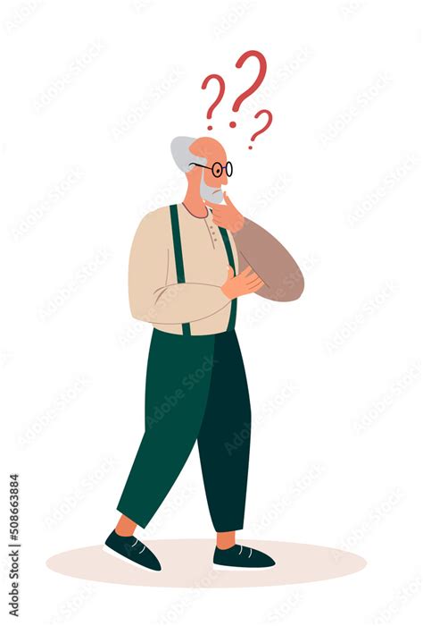 Pensive Elderly Man with Amnesia. Forgetful Senior Character Thinking,Alzheimer Disease ...