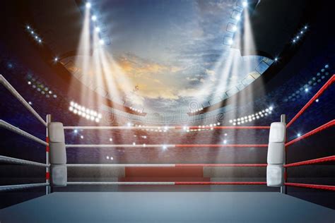 Boxing Ring with Illumination Stock Image - Image of area, indoor ...