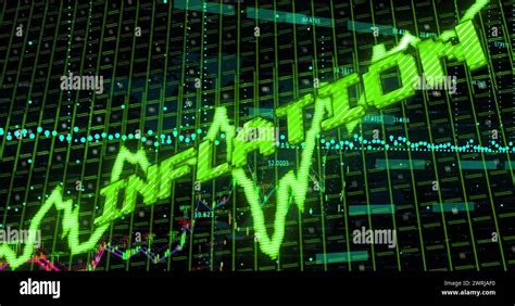 Image of inflation text in green over graph and layers of charts ...