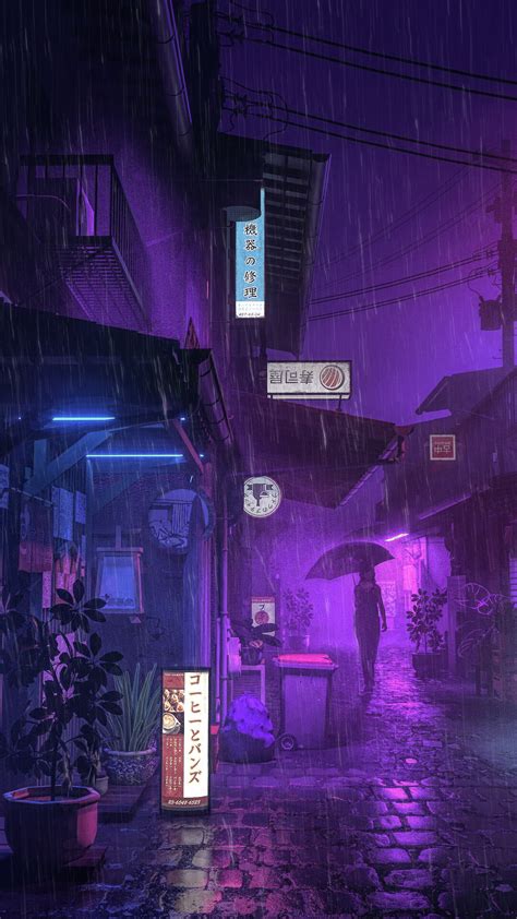 1080x1920 Village Street Neon Girl Umbrella Iphone 7,6s,6 Plus, Pixel xl ,One Plus 3,3t,5 ,HD 4k ...