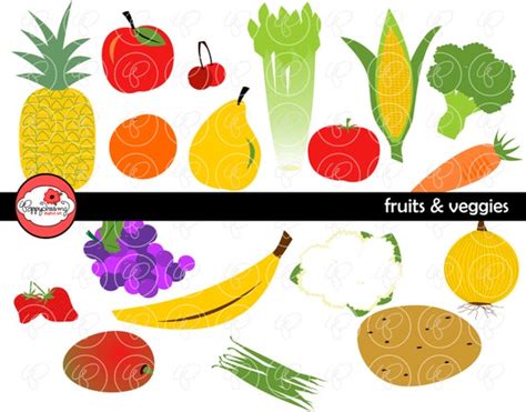 Fruits & Veggies: Clip Art Pack 300 Dpi Transparent Png - Etsy