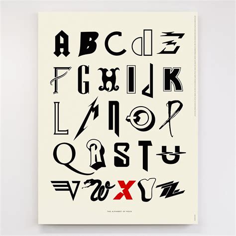 An alphabet made from classic rock band logos