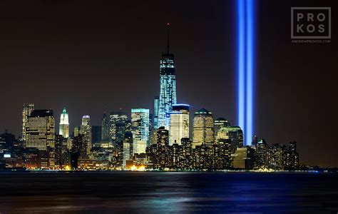 View of Lower Manhattan and Towers of Light at Night - Fine Art Photo ...