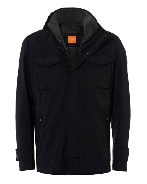 Hugo Boss Orange Mens Onick Military Styled Water Repellent Black Jacket