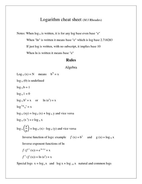 SOLUTION: Logarithm cheat sheet - Studypool