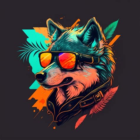 Premium AI Image | illustration of a adorable wolf wearing sunglasses