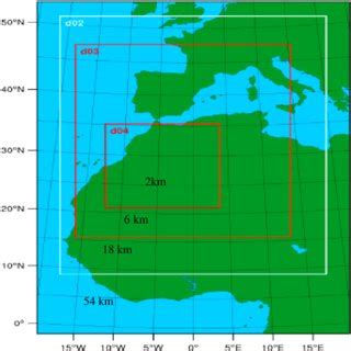 WRF domain configuration for the Harmattan dust storm case in Figures ...