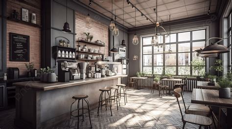 An Industrial Styled Coffee Shop Background, 3d Render Coffee House ...