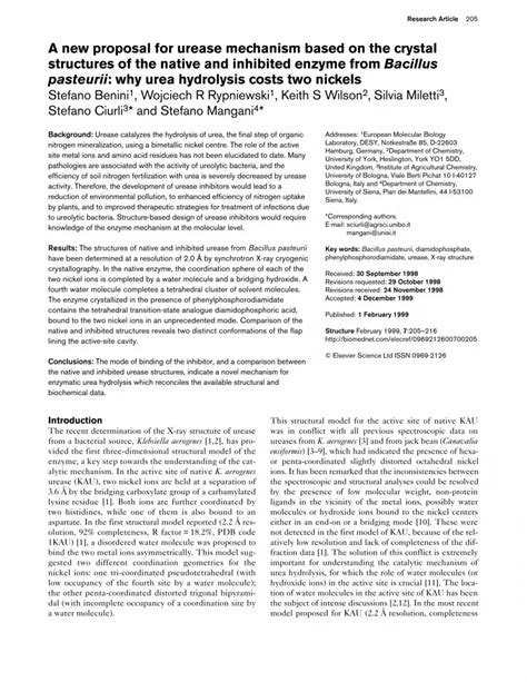 (PDF) A new proposal for urease mechanism based on the crystal structures of the native and ...