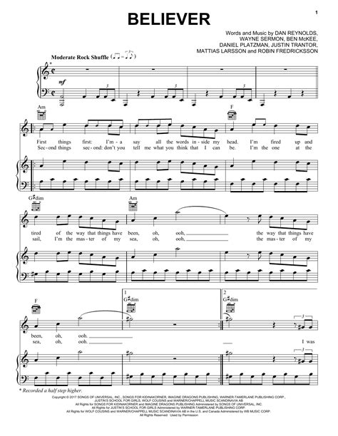 Believer (Piano, Vocal & Guitar (Right-Hand Melody)) - Sheet Music