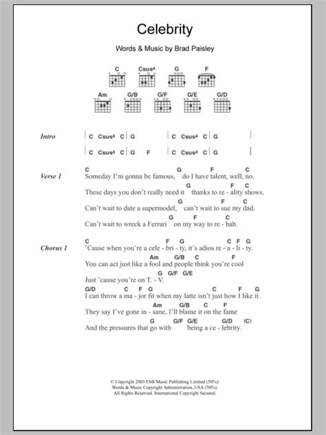 Celebrity by Brad Paisley - Guitar Chords/Lyrics - Guitar Instructor