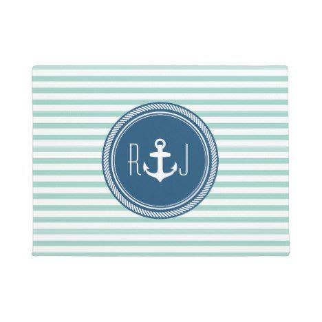 Personalized Monogram Navy and Seafoam Nautical Doormat | Zazzle ...