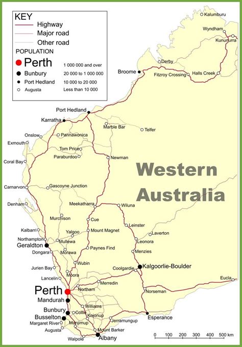 Road map of Western Australia with cities and towns | Western australia ...