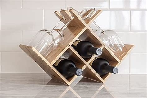 REHAU Small Wine Rack countertop Wine Bottle Holder Wine Storage Wooden Wine Rack Cabinet ...