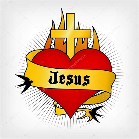 Tatuagem de coração com espada e jesus escrito no rótulo. Vector illus — Vetor de Stock © pio3 ...