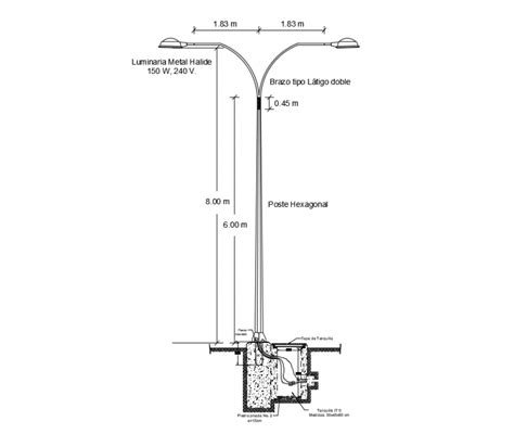 Foundation of street light column with wire design dwg file - Cadbull