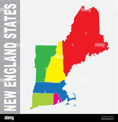 Colorful New England States administrative and political vector map ...